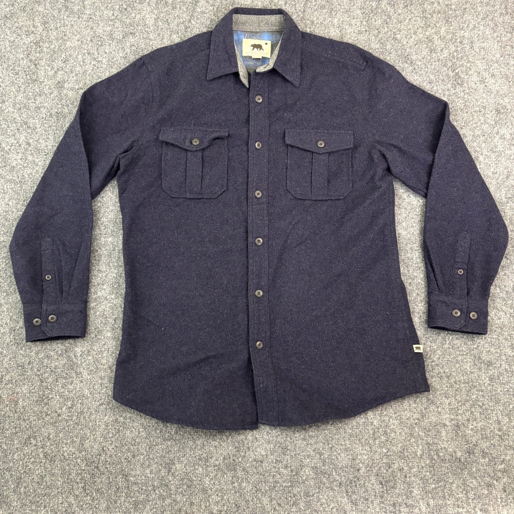 Dakota Grizzly Men's Wool Blend Button Front Shirt Jacket Navy Blue Size Large